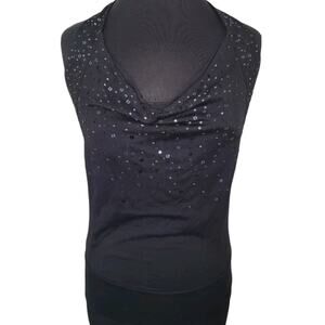 BCBGMAXAZRIA Black Sequin Halter Top Silk Blend Size M Medium EUC